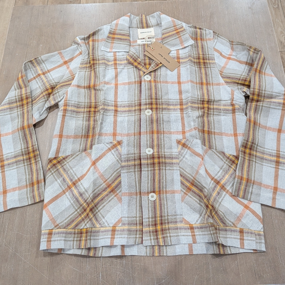 Mens Nicholas Daley Plaid LS Camp Shirt Summer Tartan Large